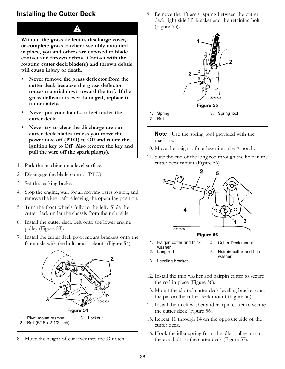 Installing the cutter deck | Hayter Mowers RT380H User Manual | Page 38 / 52