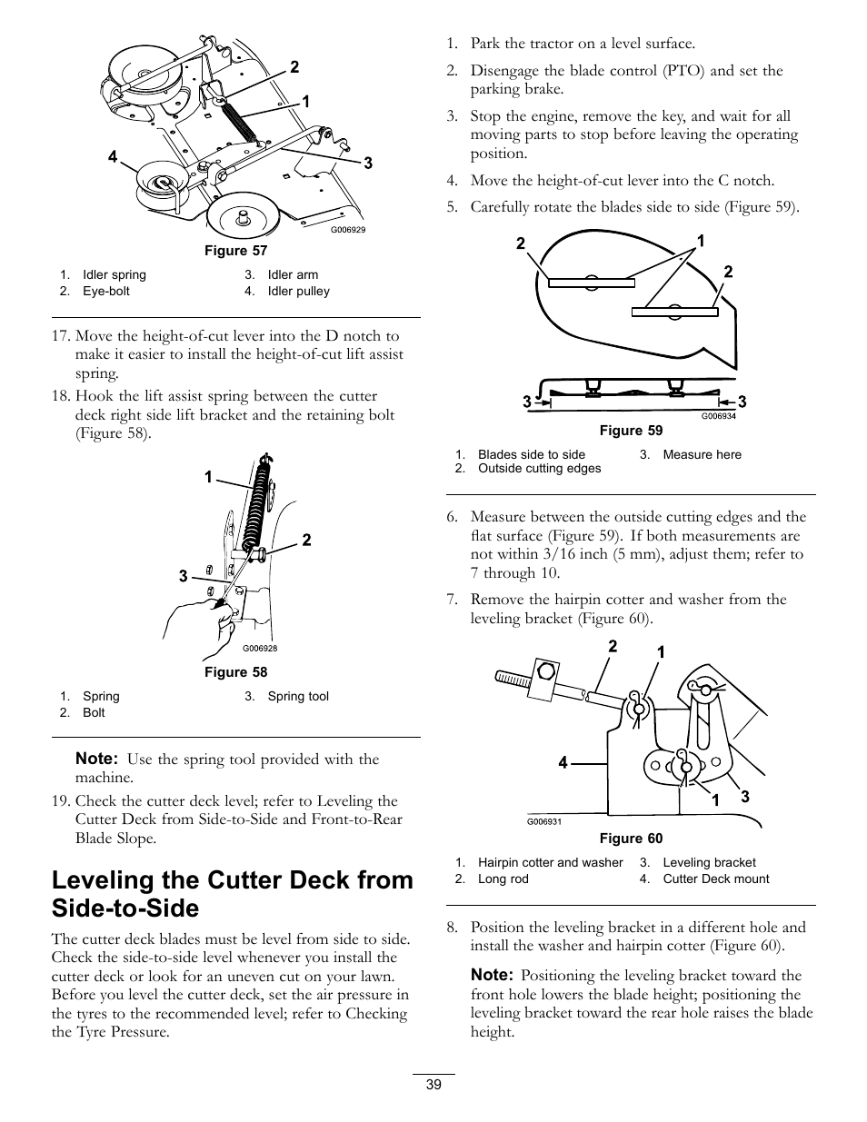Leveling the cutter deck from, Side-to-side, Figure 57) | Leveling the cutter deck from side-to-side | Hayter Mowers RT380H User Manual | Page 39 / 52
