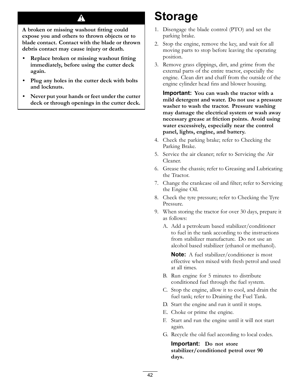 Storage | Hayter Mowers RT380H User Manual | Page 42 / 52
