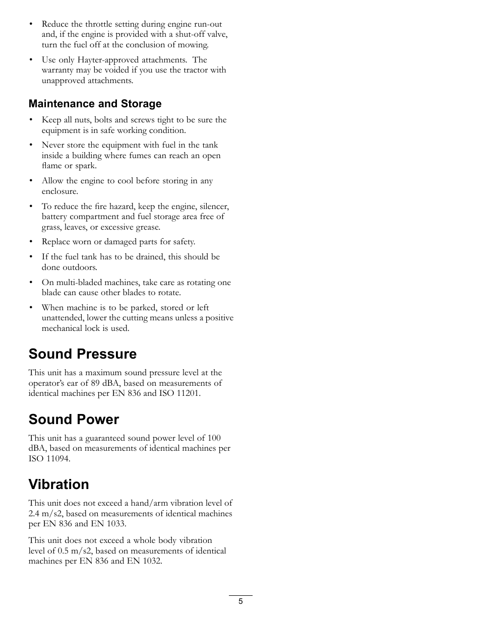 Sound pressure sound power vibration, Sound pressure, Sound power | Vibration | Hayter Mowers RT380H User Manual | Page 5 / 52