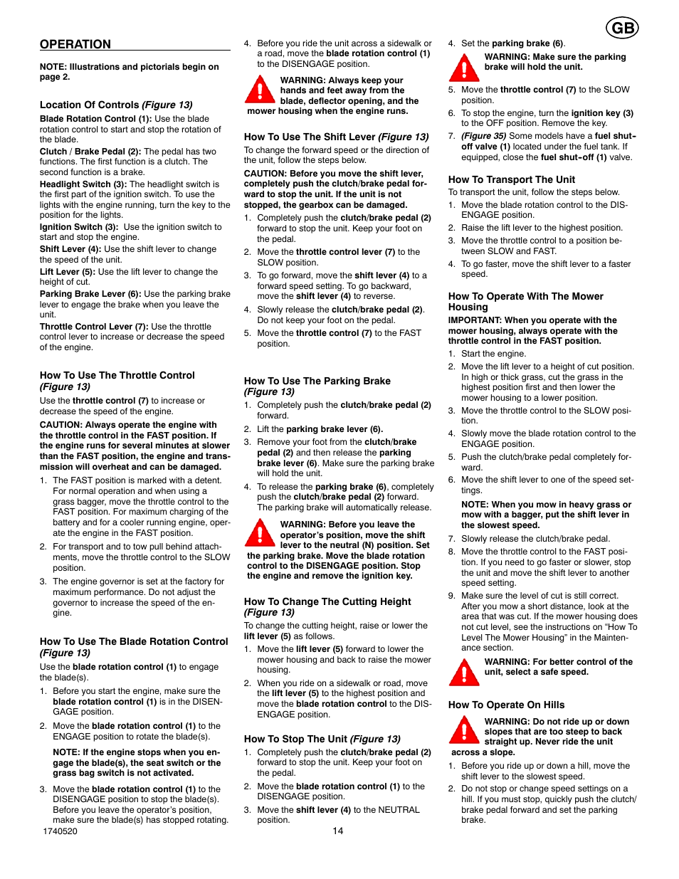 Operation | Hayter Mowers 13/30 User Manual | Page 14 / 20