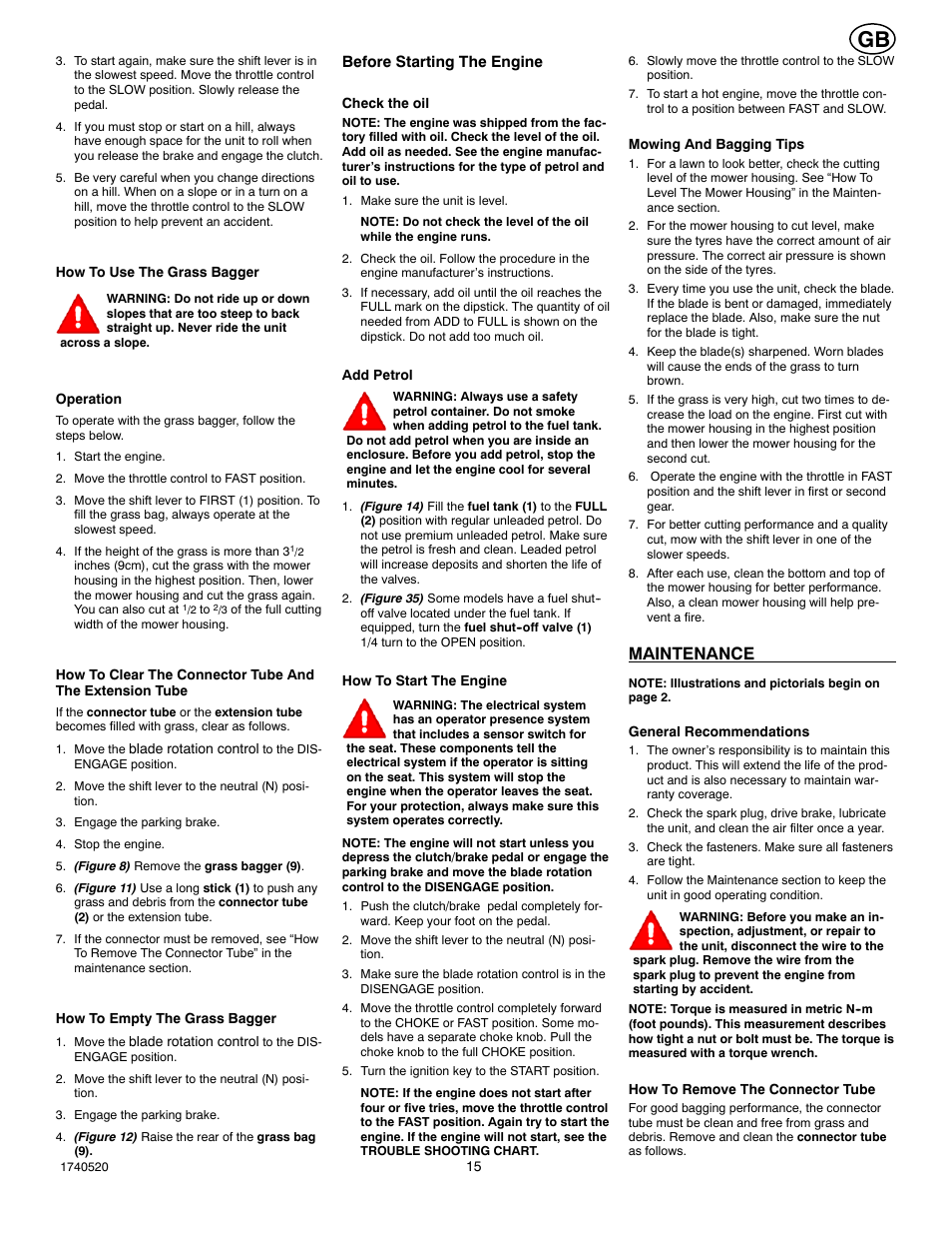 Maintenance | Hayter Mowers 13/30 User Manual | Page 15 / 20