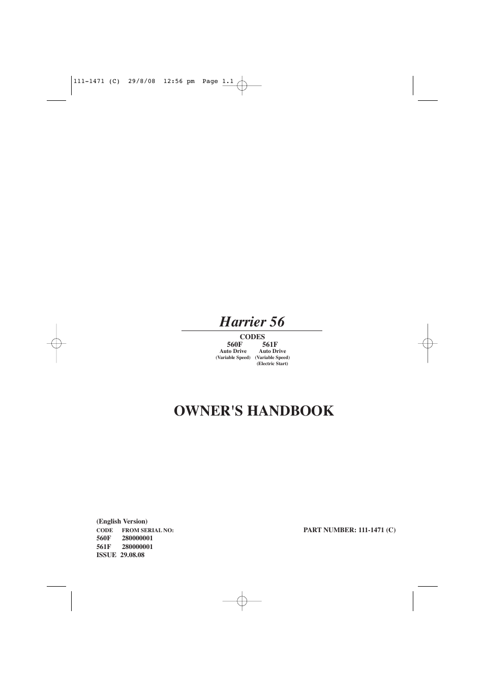 Hayter Mowers Harrier 56 561F User Manual | 44 pages