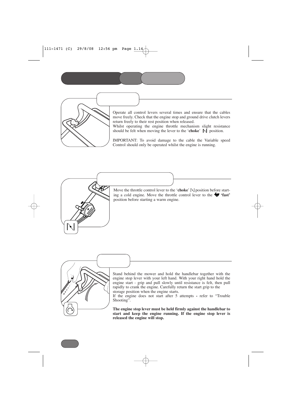 Controls, Starting - step 1 operating the mower step 2 | Hayter Mowers Harrier 56 561F User Manual | Page 14 / 44