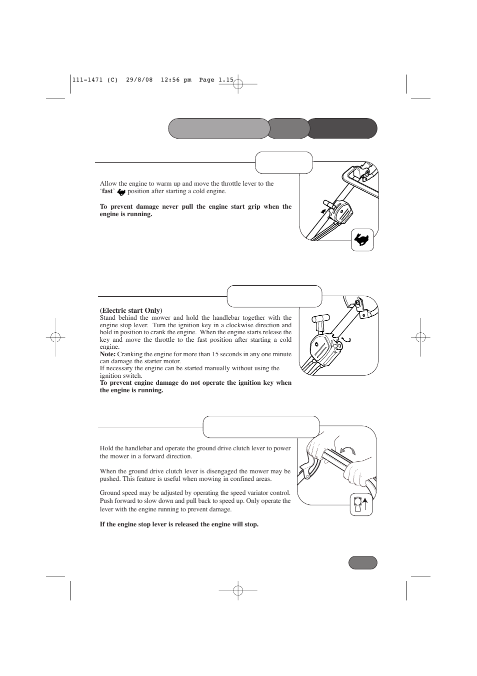 Mower the operating, Forward travel electric start step 3 | Hayter Mowers Harrier 56 561F User Manual | Page 15 / 44