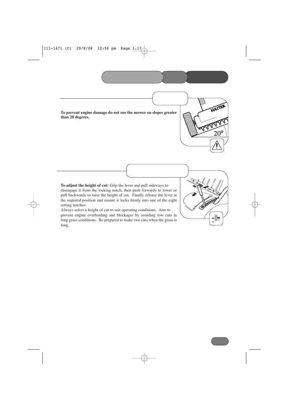 Mower the operating height of cut, Slopes | Hayter Mowers Harrier 56 561F User Manual | Page 17 / 44