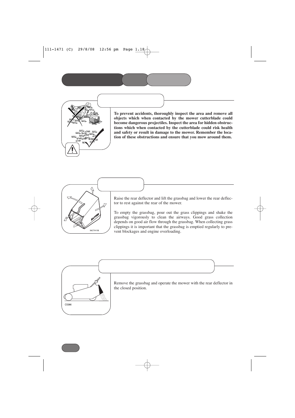 Operating the mower, Without grass collection, Grassbag before mowing | Hayter Mowers Harrier 56 561F User Manual | Page 18 / 44