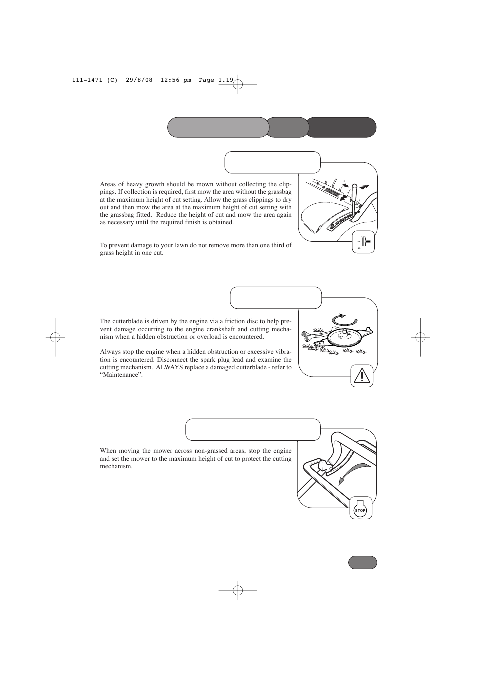 Mower the operating non-grassed areas, Friction disc, Heavy growth | Hayter Mowers Harrier 56 561F User Manual | Page 19 / 44