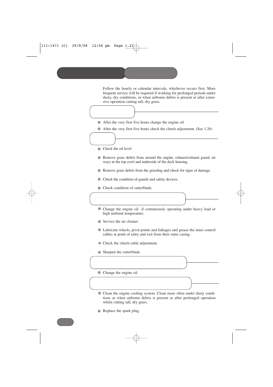 Maintenance schedule | Hayter Mowers Harrier 56 561F User Manual | Page 22 / 44