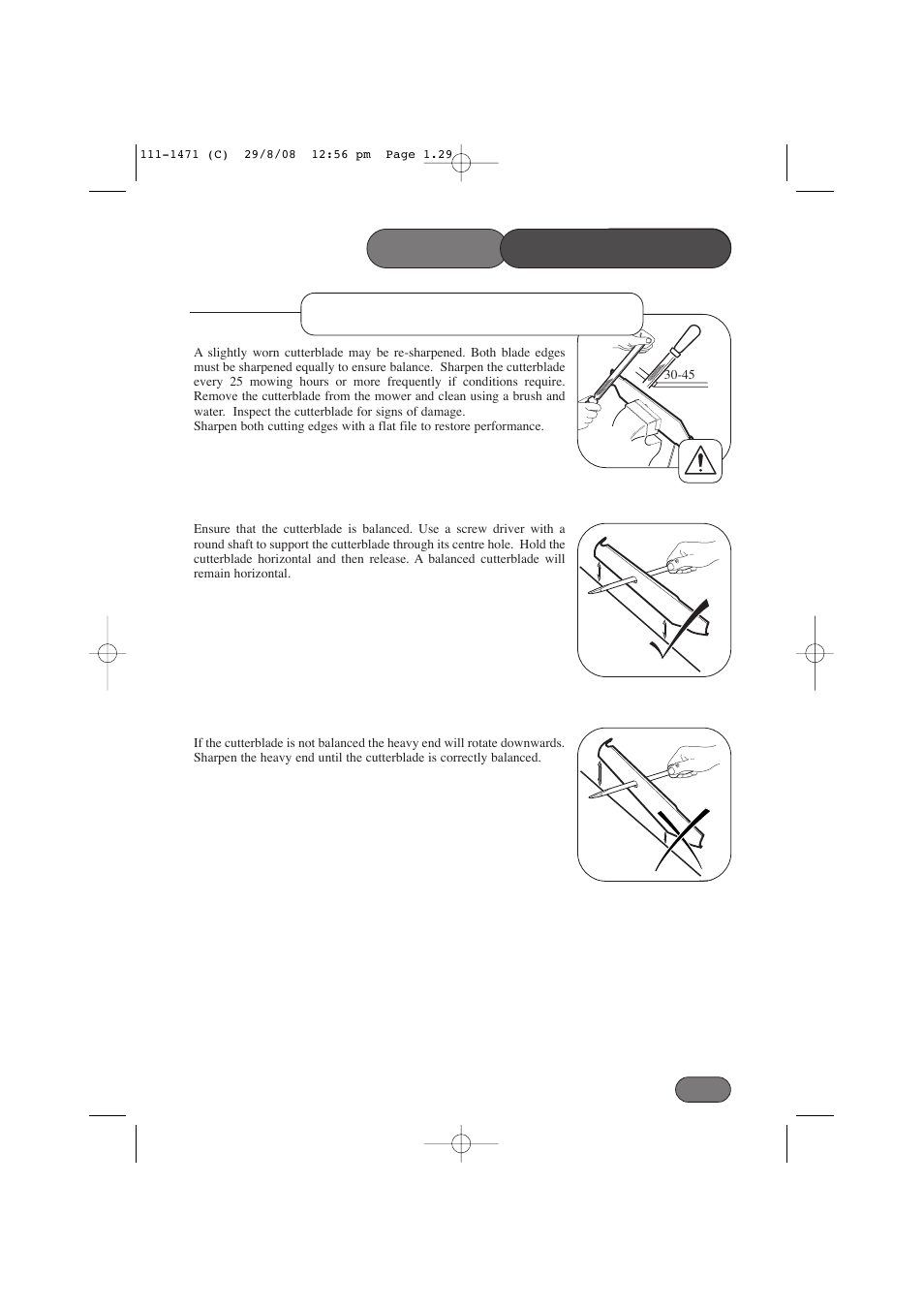 Mower maintenance, Cutterblade sharpening | Hayter Mowers Harrier 56 561F User Manual | Page 29 / 44