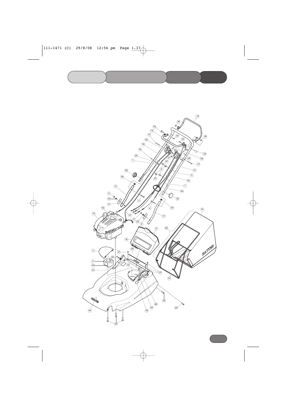 List parts mainframe upper | Hayter Mowers Harrier 56 561F User Manual | Page 37 / 44