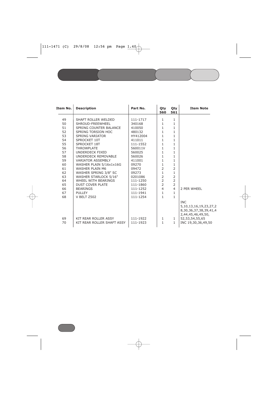 Lower mainframe parts list | Hayter Mowers Harrier 56 561F User Manual | Page 40 / 44