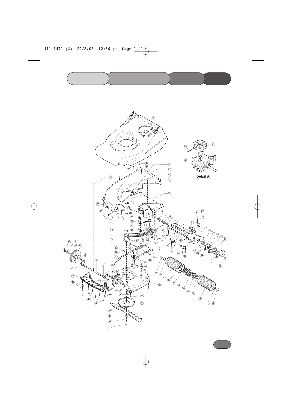 List parts mainframe lower, Detail a | Hayter Mowers Harrier 56 561F User Manual | Page 41 / 44