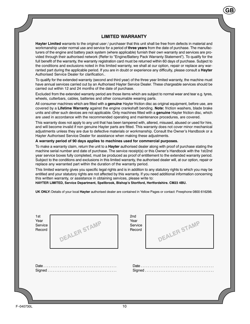 Hayter Mowers 131B User Manual | Page 10 / 40