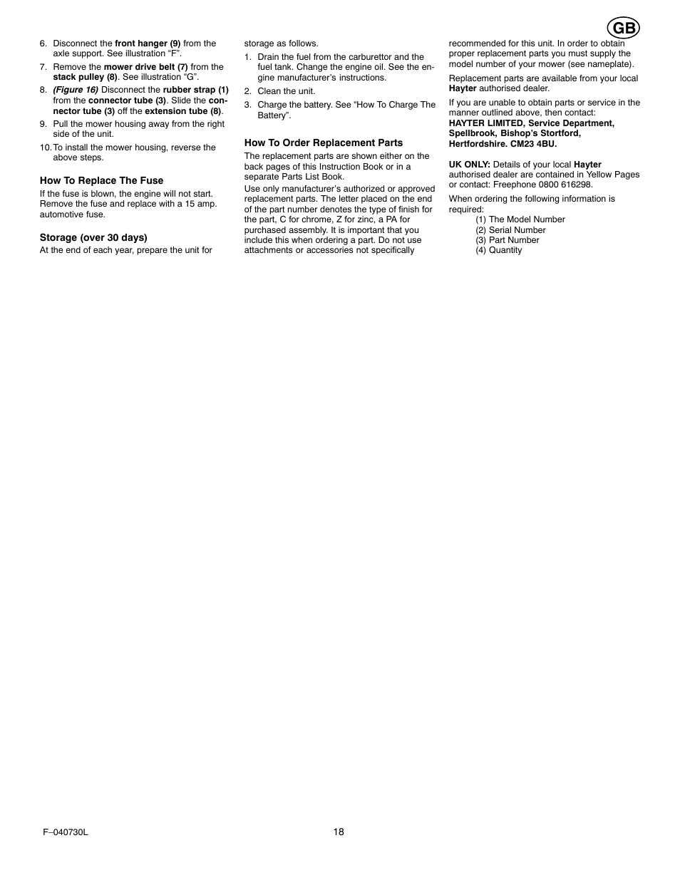 Hayter Mowers 131B User Manual | Page 18 / 40