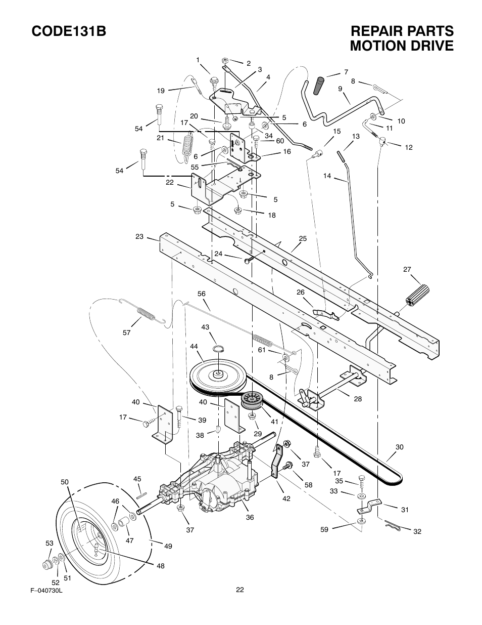 Repair parts code131b, Motion drive | Hayter Mowers 131B User Manual | Page 22 / 40