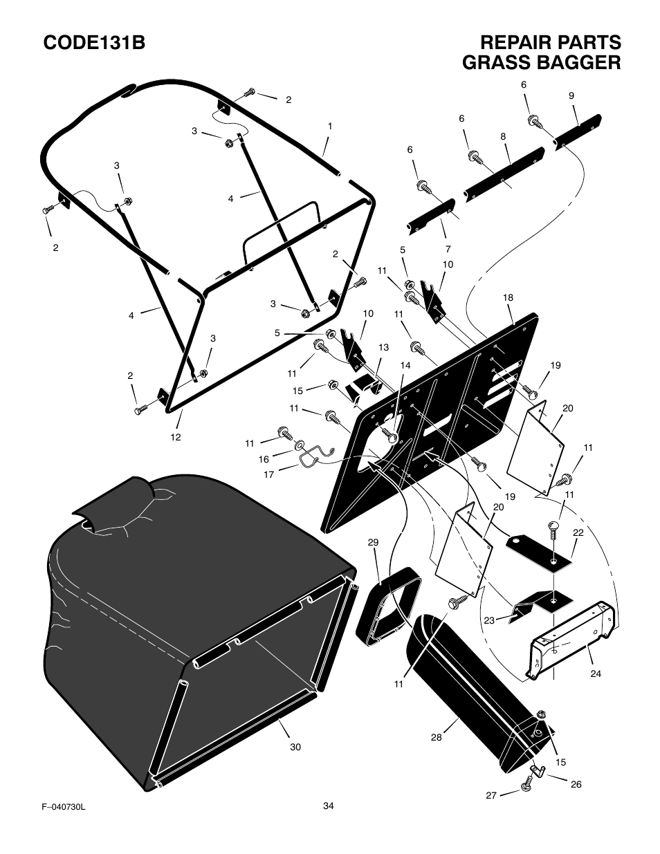 Repair parts code131b, Grass bagger | Hayter Mowers 131B User Manual | Page 34 / 40