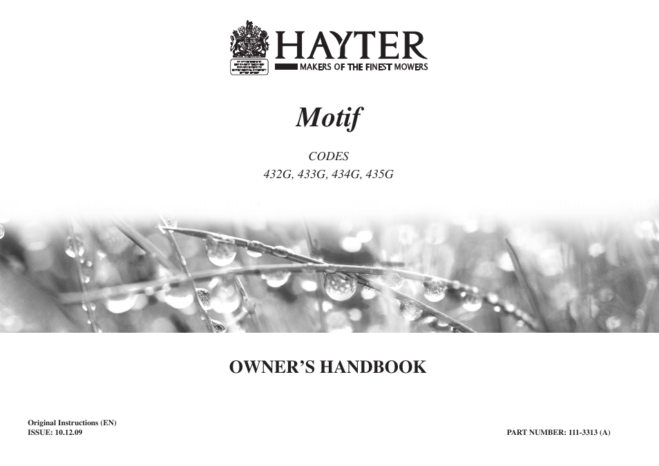 Hayter Mowers Motif 435G User Manual | 18 pages