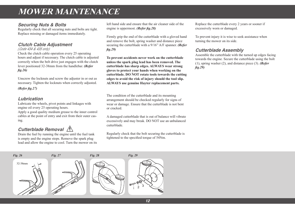 Mower maintenance | Hayter Mowers Motif 435G User Manual | Page 12 / 18