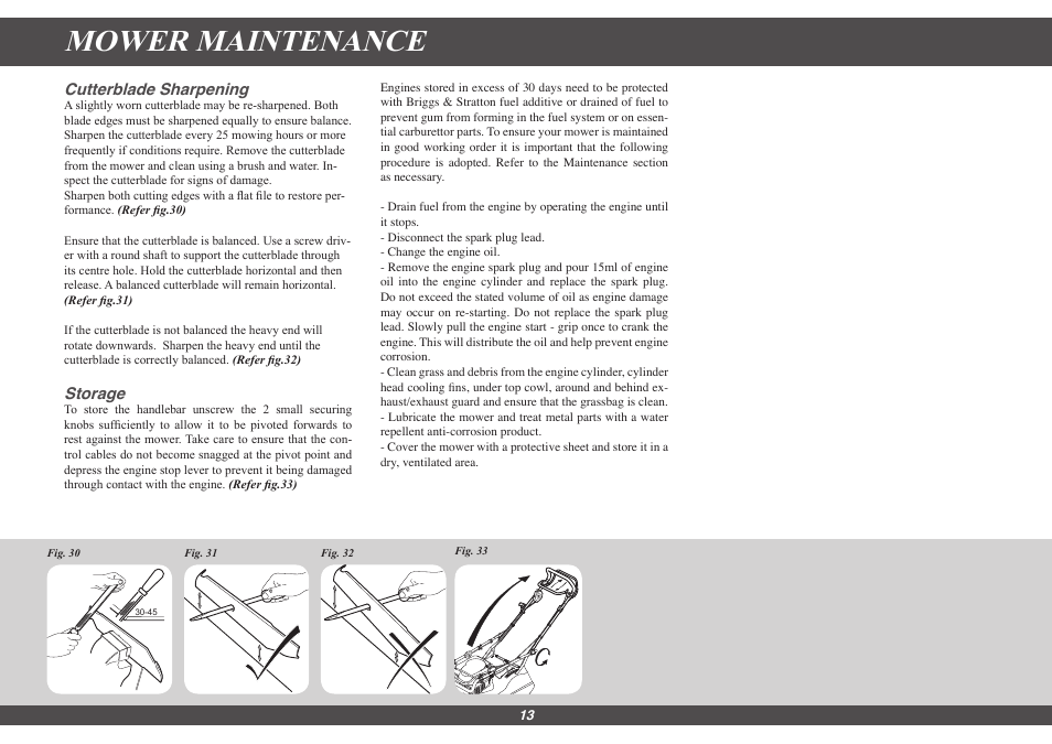 Mower maintenance, Cutterblade sharpening, Storage | Hayter Mowers Motif 435G User Manual | Page 13 / 18