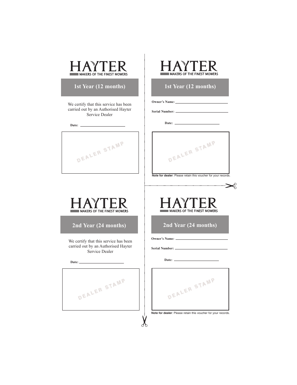 1st year (12 months), 2nd year (24 months) | Hayter Mowers R48 Recycling Mower 447F User Manual | Page 21 / 24