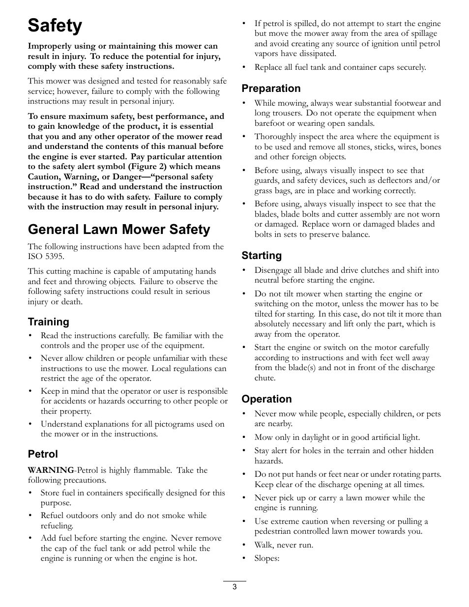 Safety, General lawn mower safety | Hayter Mowers R48 Recycling Mower 447F User Manual | Page 3 / 24