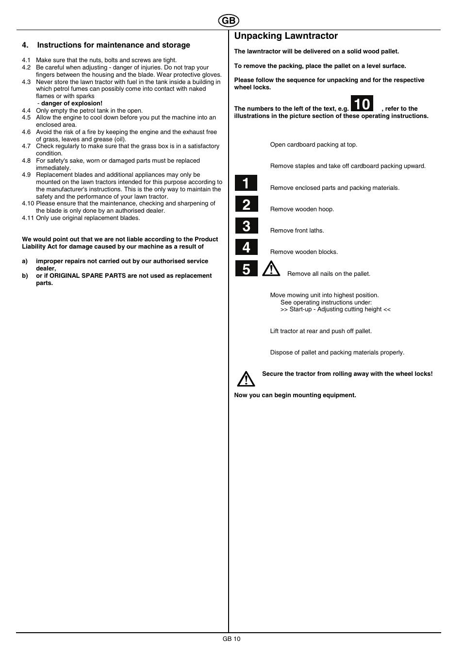 Unpacking lawntractor | Hayter Mowers RS 14/82 User Manual | Page 10 / 22