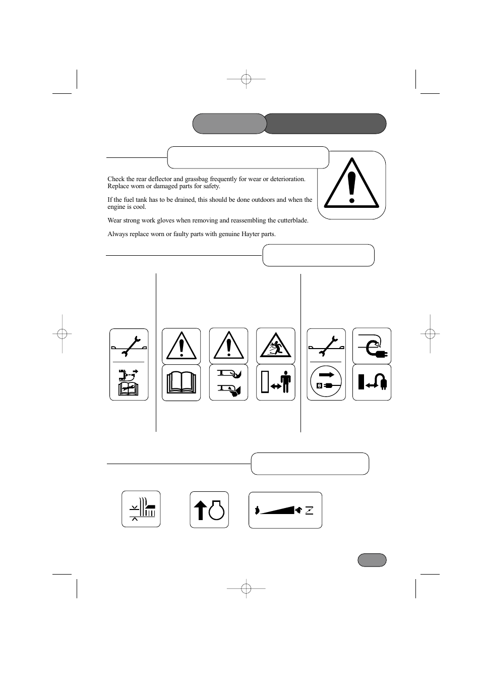 Maintenance & storage precautions, Safety symbols, Control symbols | Safety | Hayter Mowers Motif 434A User Manual | Page 11 / 36