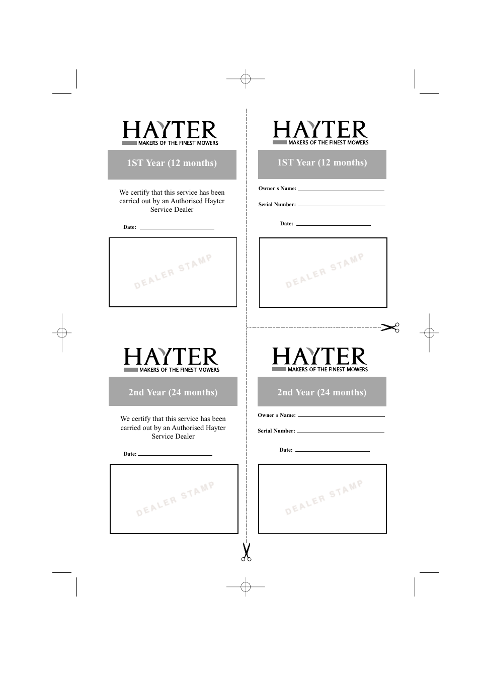 1st year (12 months), 2nd year (24 months) | Hayter Mowers Motif 434A User Manual | Page 3 / 36