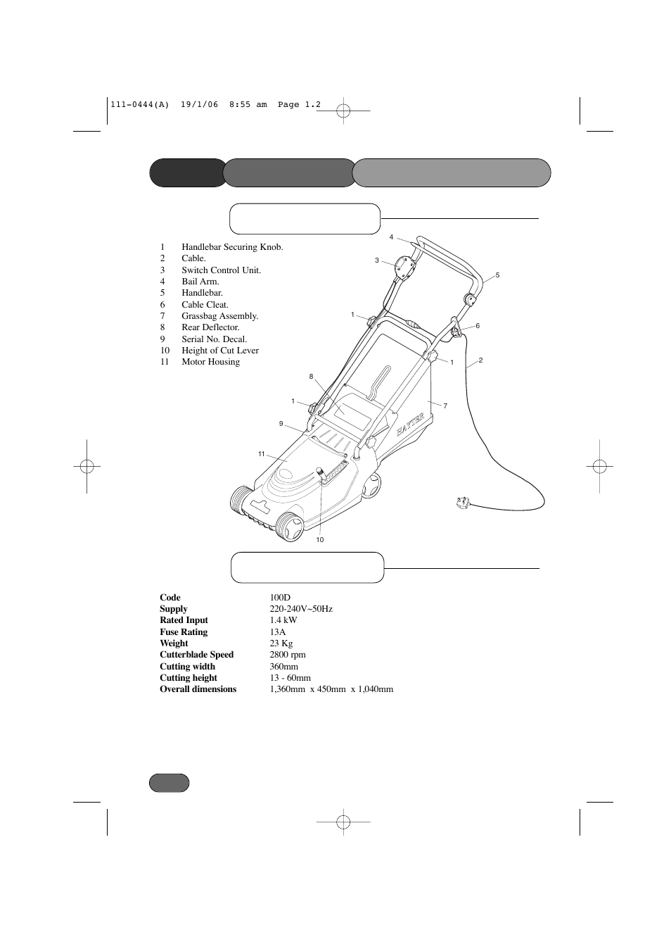 Main features /specifications, Specifications main features | Hayter Mowers Envoy Lawn Mower 100D User Manual | Page 2 / 32