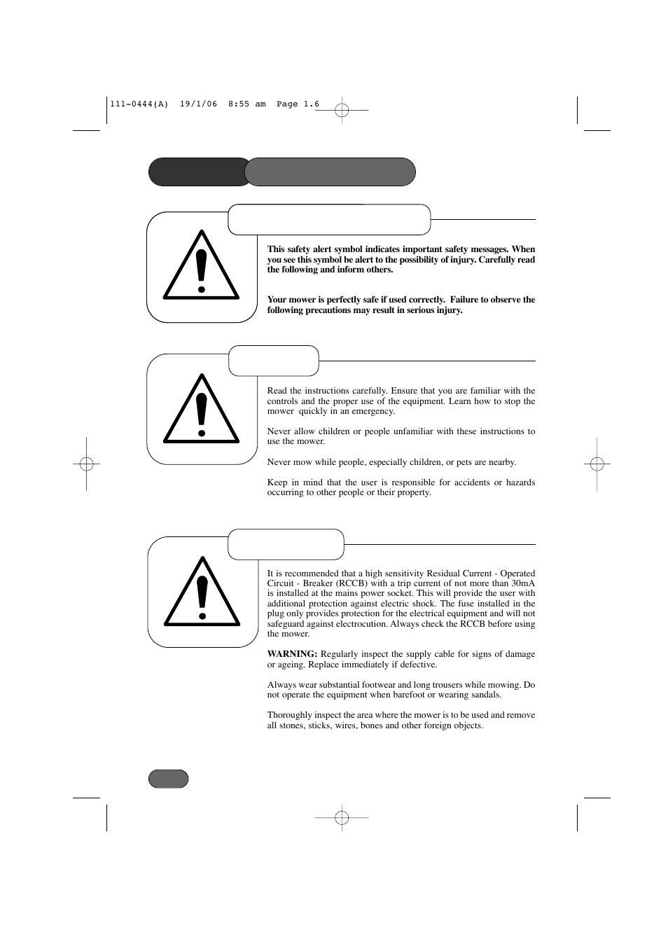 Safety precautions, Safety alert symbol preparation training | Hayter Mowers Envoy Lawn Mower 100D User Manual | Page 6 / 32