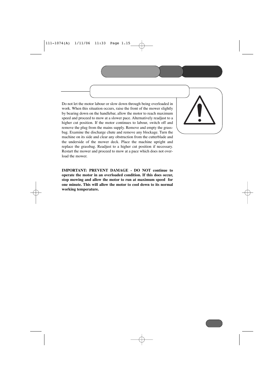 Overloading protection, Mower the operating | Hayter Mowers Envoy 36 User Manual | Page 15 / 32