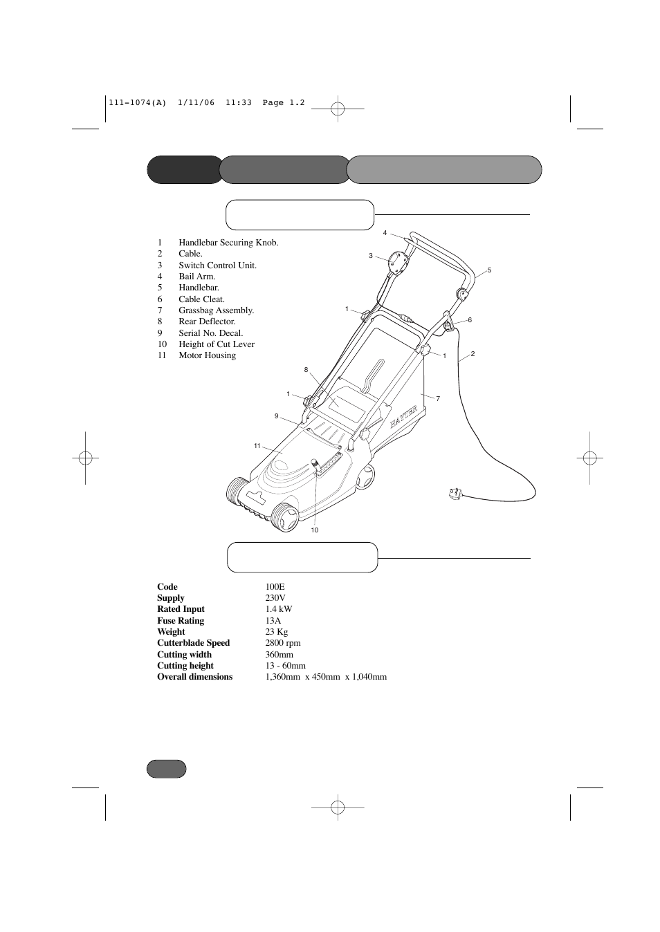 Main features /specifications, Specifications main features | Hayter Mowers Envoy 36 User Manual | Page 2 / 32