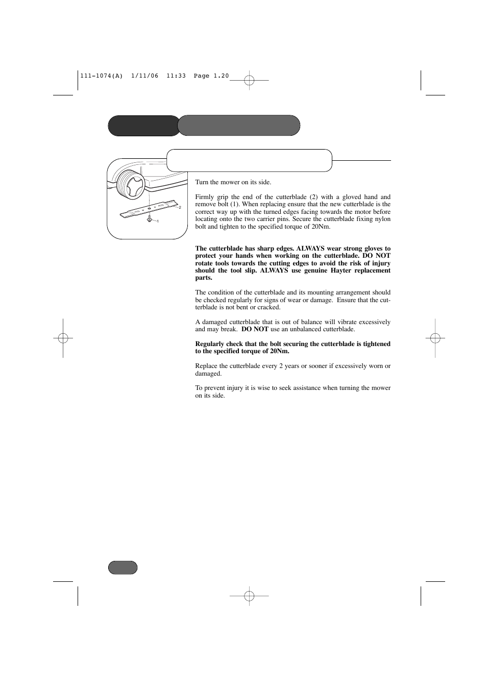 Cutterblade removal mower maintenance | Hayter Mowers Envoy 36 User Manual | Page 20 / 32