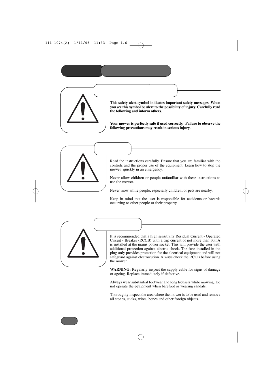 Safety precautions, Safety alert symbol preparation training | Hayter Mowers Envoy 36 User Manual | Page 6 / 32