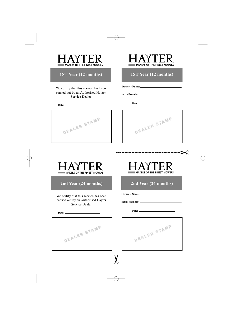 1st year (12 months), 2nd year (24 months) | Hayter Mowers Hawk 308A User Manual | Page 3 / 36
