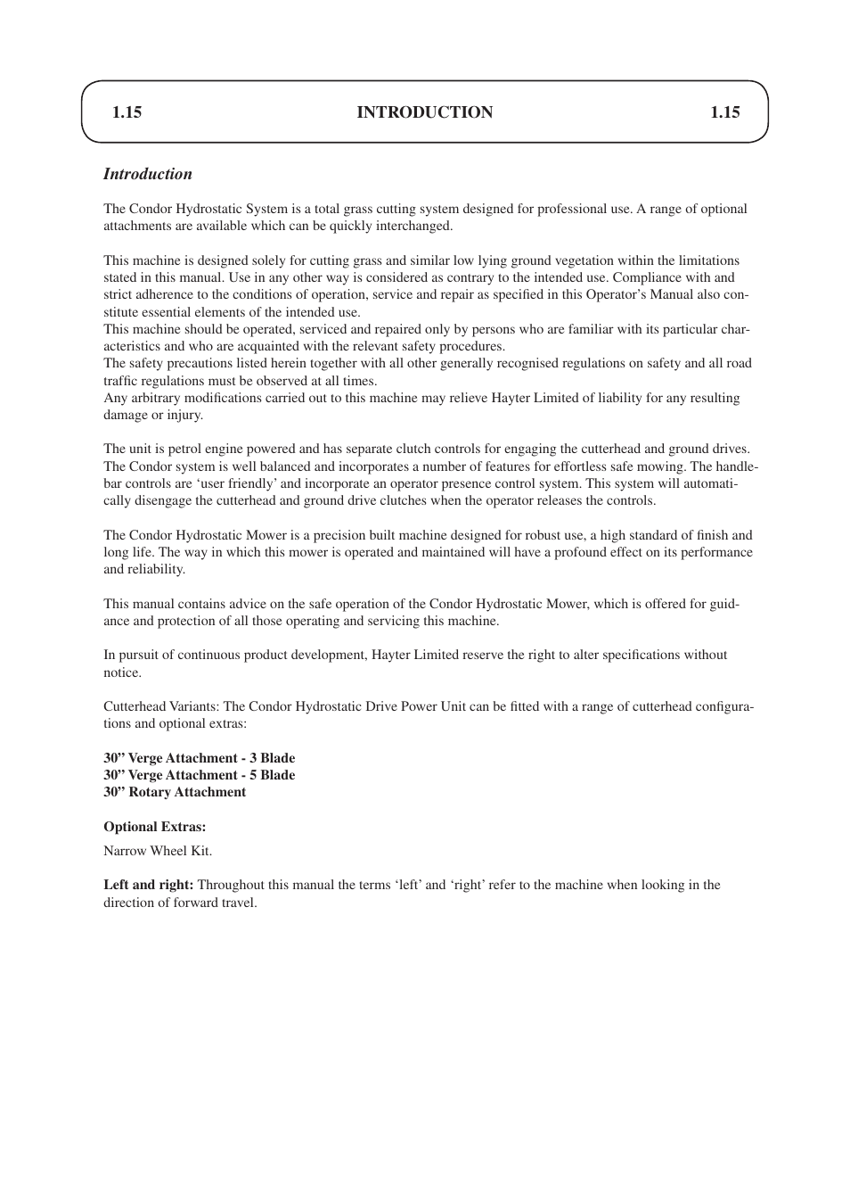 Hayter Mowers Condor hydrostatic Drive 510D User Manual | Page 15 / 52