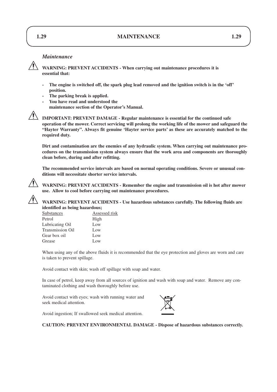 Hayter Mowers Condor hydrostatic Drive 510D User Manual | Page 29 / 52