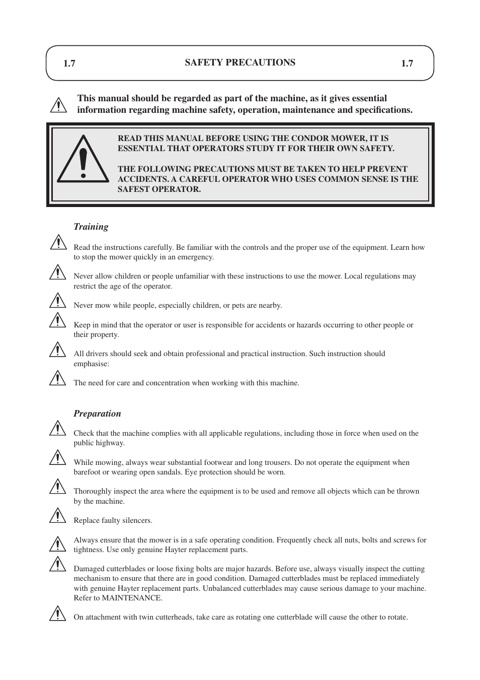 Hayter Mowers Condor hydrostatic Drive 510D User Manual | Page 7 / 52