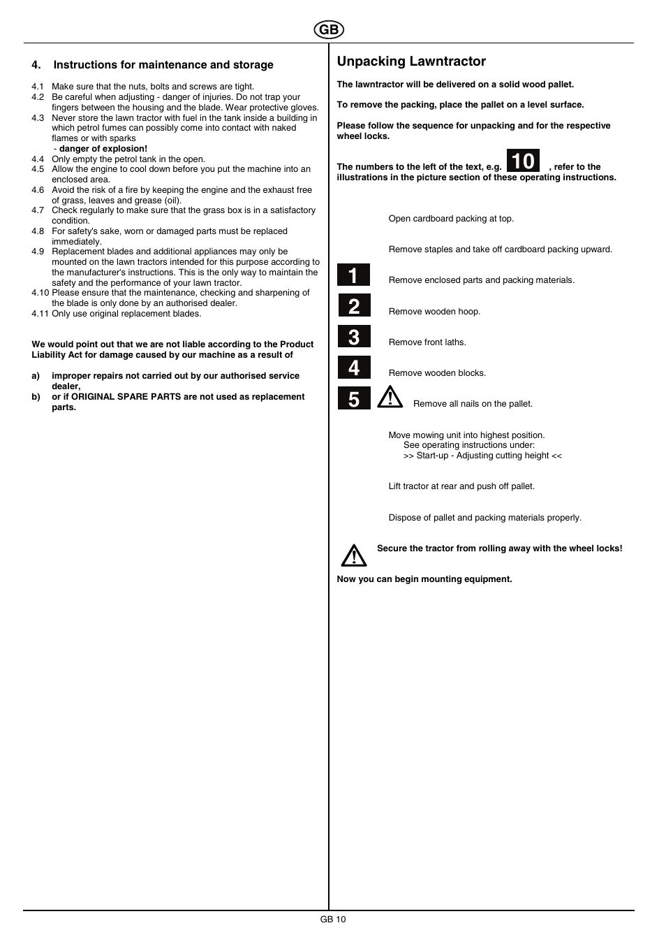 Unpacking lawntractor | Hayter Mowers RS 17/102H User Manual | Page 10 / 22