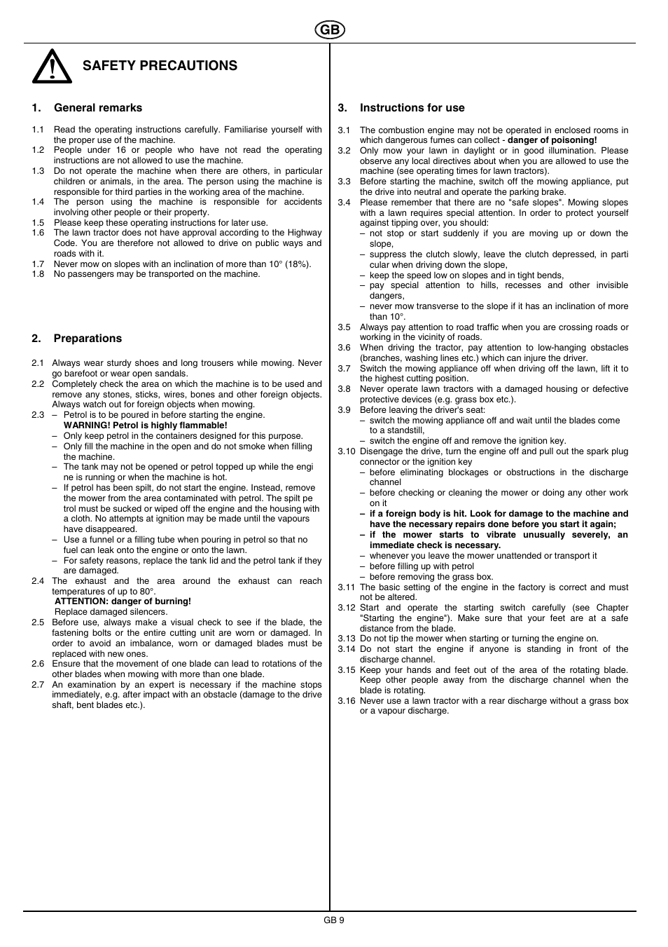 Safety precautions | Hayter Mowers RS 17/102H User Manual | Page 9 / 22