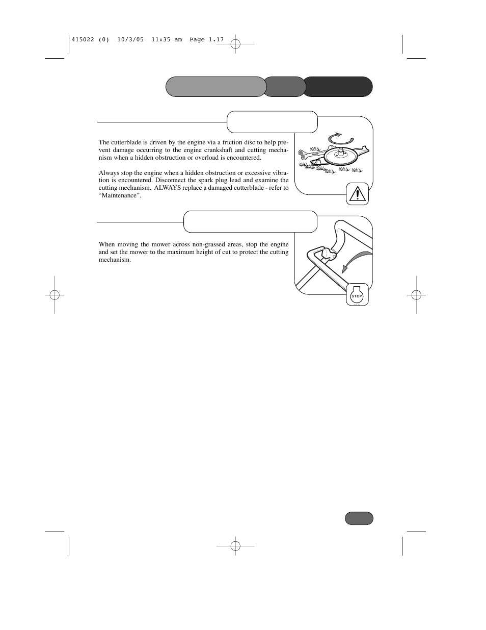 Friction disc non-grassed areas, Mower the operating | Hayter Mowers Ranger 41 Push User Manual | Page 16 / 35