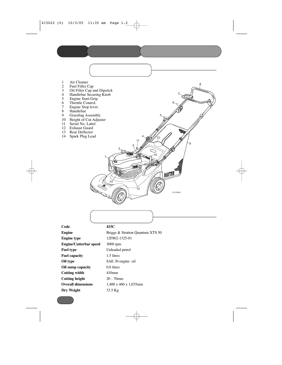 Hayter Mowers Ranger 41 Push User Manual | Page 2 / 35