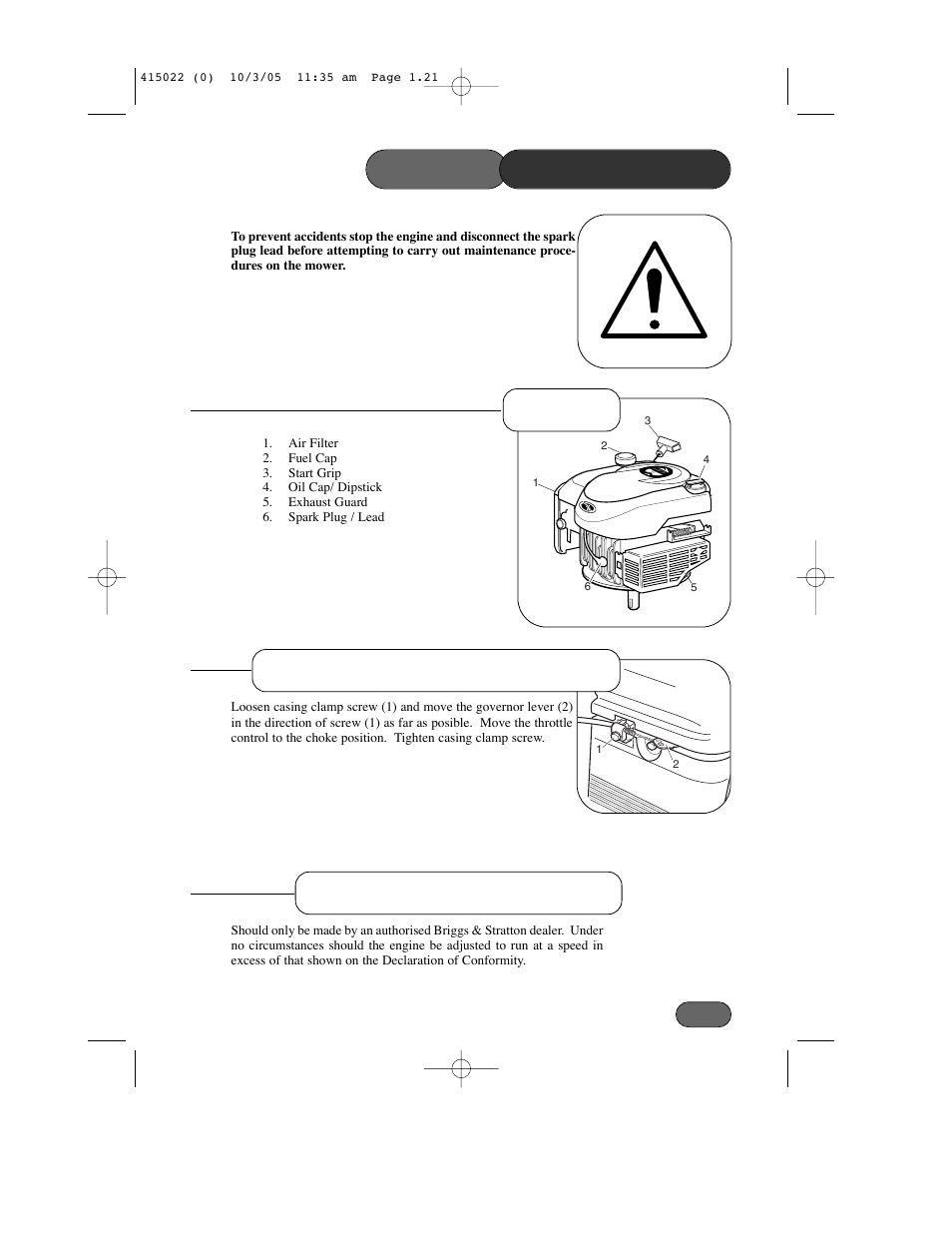 Throttle cable adjustment, Mower, Engine carburettor adjustments maintenance | Hayter Mowers Ranger 41 Push User Manual | Page 20 / 35