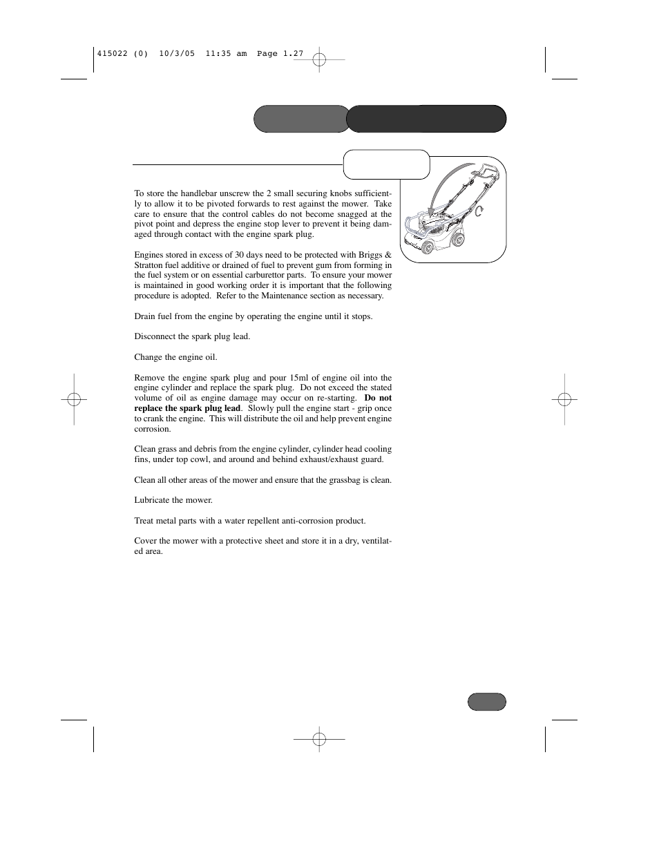 Storage, Mower maintenance | Hayter Mowers Ranger 41 Push User Manual | Page 26 / 35