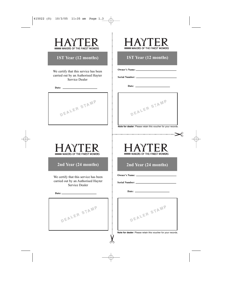 1st year (12 months), 2nd year (24 months) | Hayter Mowers Ranger 41 Push User Manual | Page 3 / 35