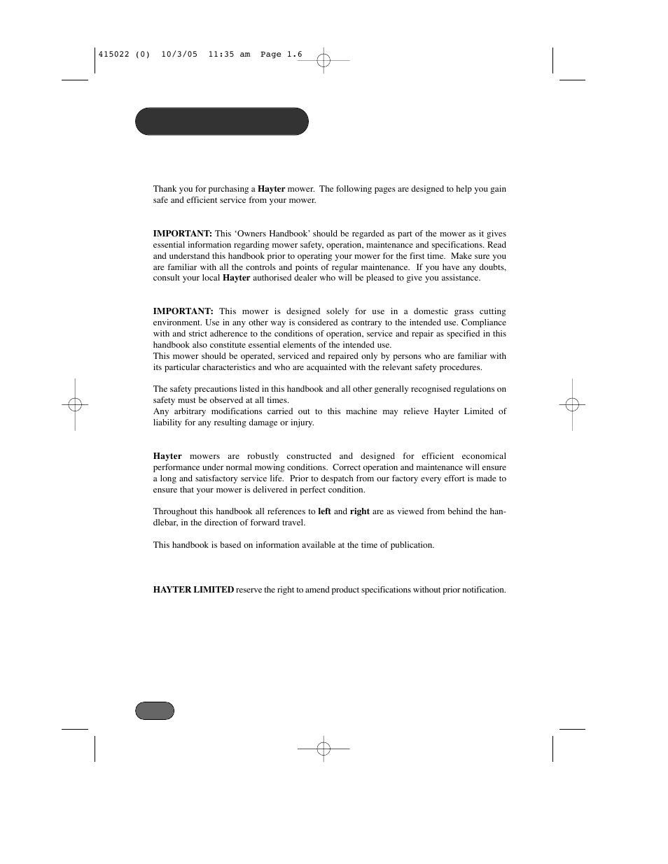 Introduction | Hayter Mowers Ranger 41 Push User Manual | Page 5 / 35
