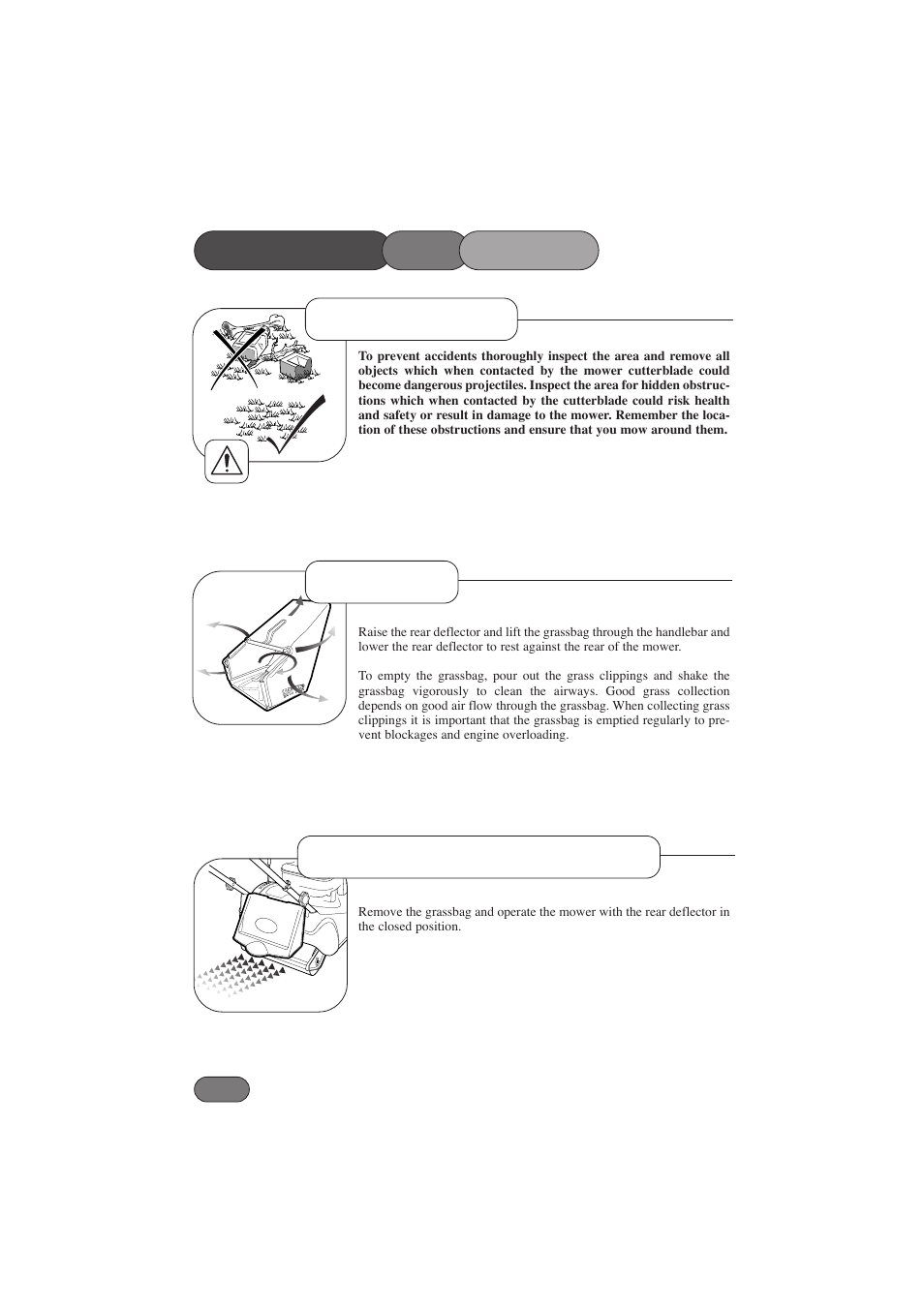 Operating the mower without grass collection, Before mowing grassbag | Hayter Mowers Harier 41 412E User Manual | Page 18 / 40