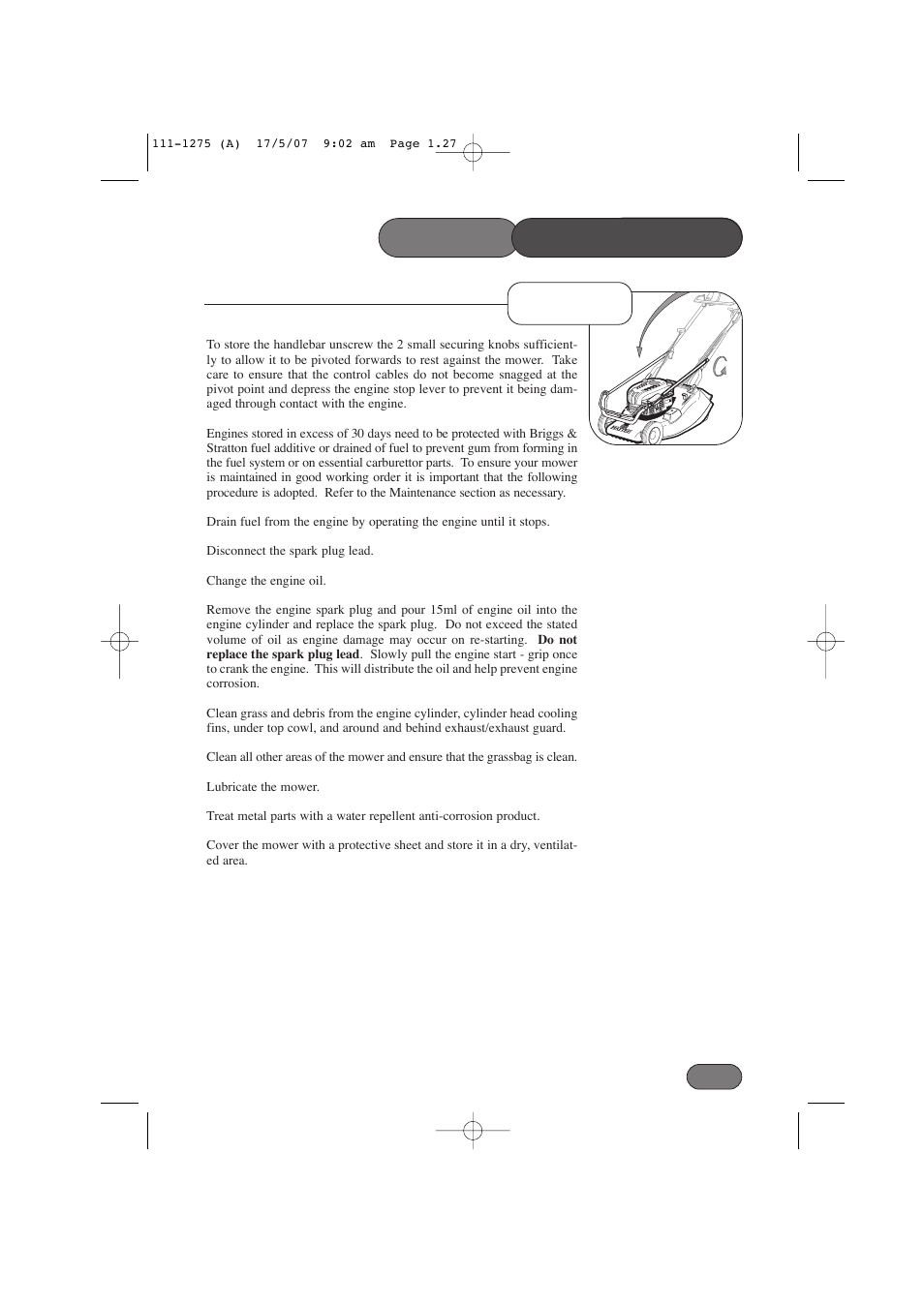 Storage, Mower maintenance | Hayter Mowers Harrier 48 PRO User Manual | Page 27 / 40