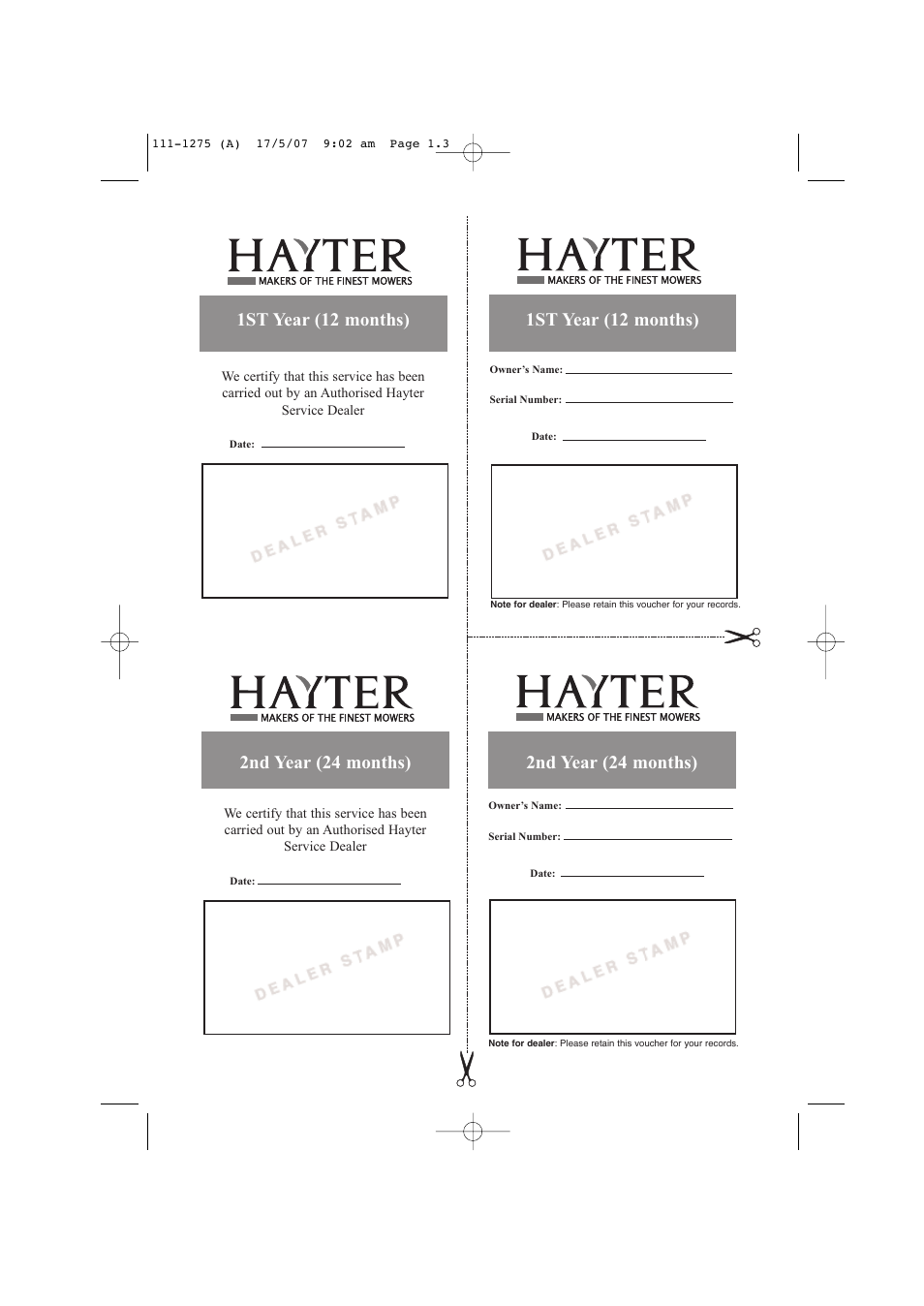 1st year (12 months), 2nd year (24 months) | Hayter Mowers Harrier 48 PRO User Manual | Page 3 / 40